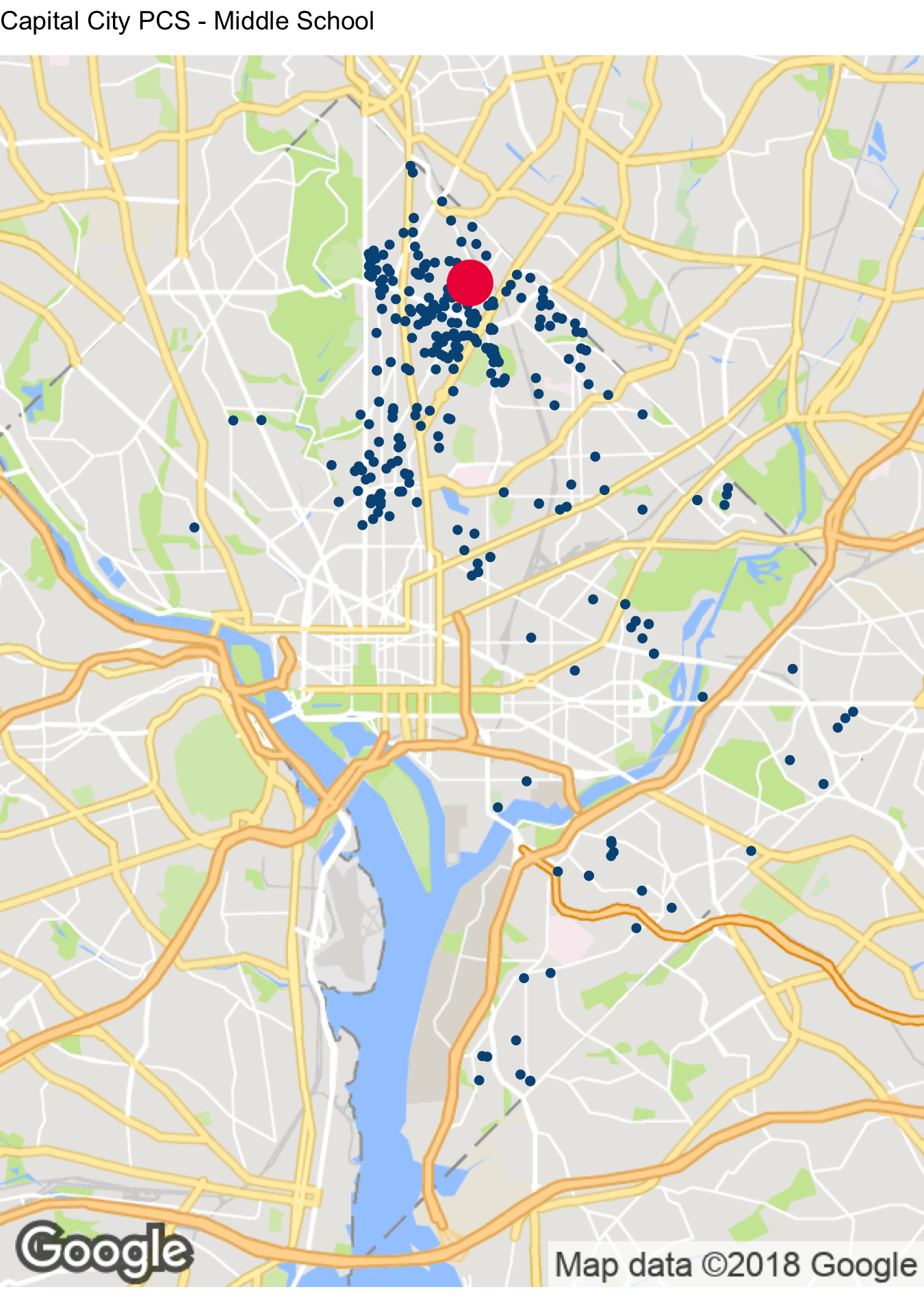 Capital City PCS Middle School Student Location Map DC PCSB